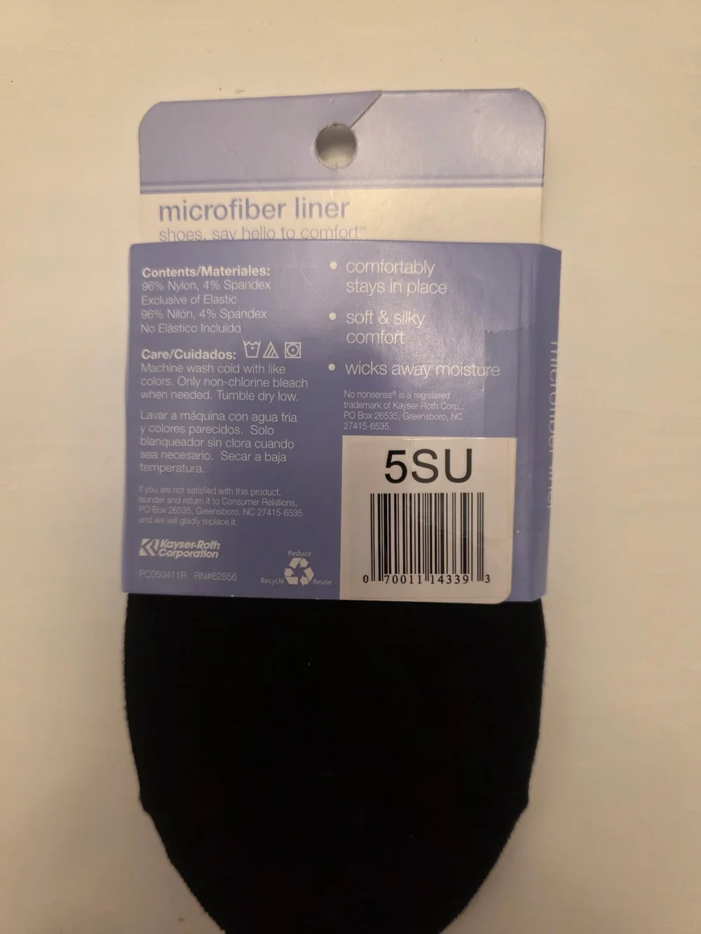 NWOT No Nonsense Women's Microfiber Liner Socks - Black ~ 1 Pair ~ Size 4-10